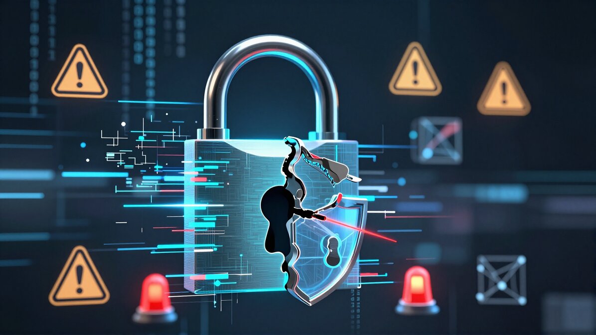 Cybersecurity Warnsymbol für kompromittiertes Entwickler-Werkzeug bei OpenAI Sicherheitsvorfall