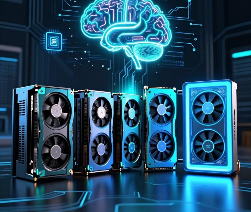 Server Rack mit mehreren GPU-Karten und neuronalem Netzwerk – Lokale LLMs mit 128 GB VRAM